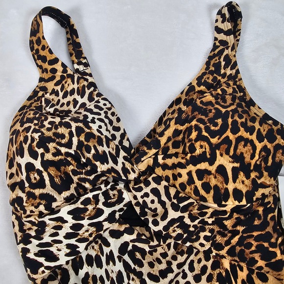 DKNY One Piece Swimsuit Womens Leopard Print Y2K Glam Tummy Control Brown Size M - Picture 2 of 6